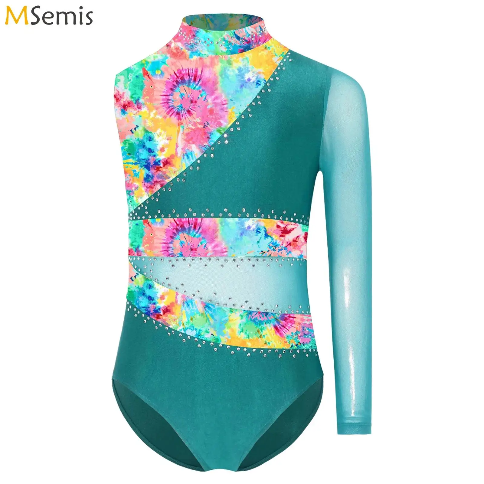 

Kids Girls Gymnastic Leotard Figure Skating Costume Sparkly Rhinestones Dance Unitard Bodysuit Acrobatics Performance Outfit