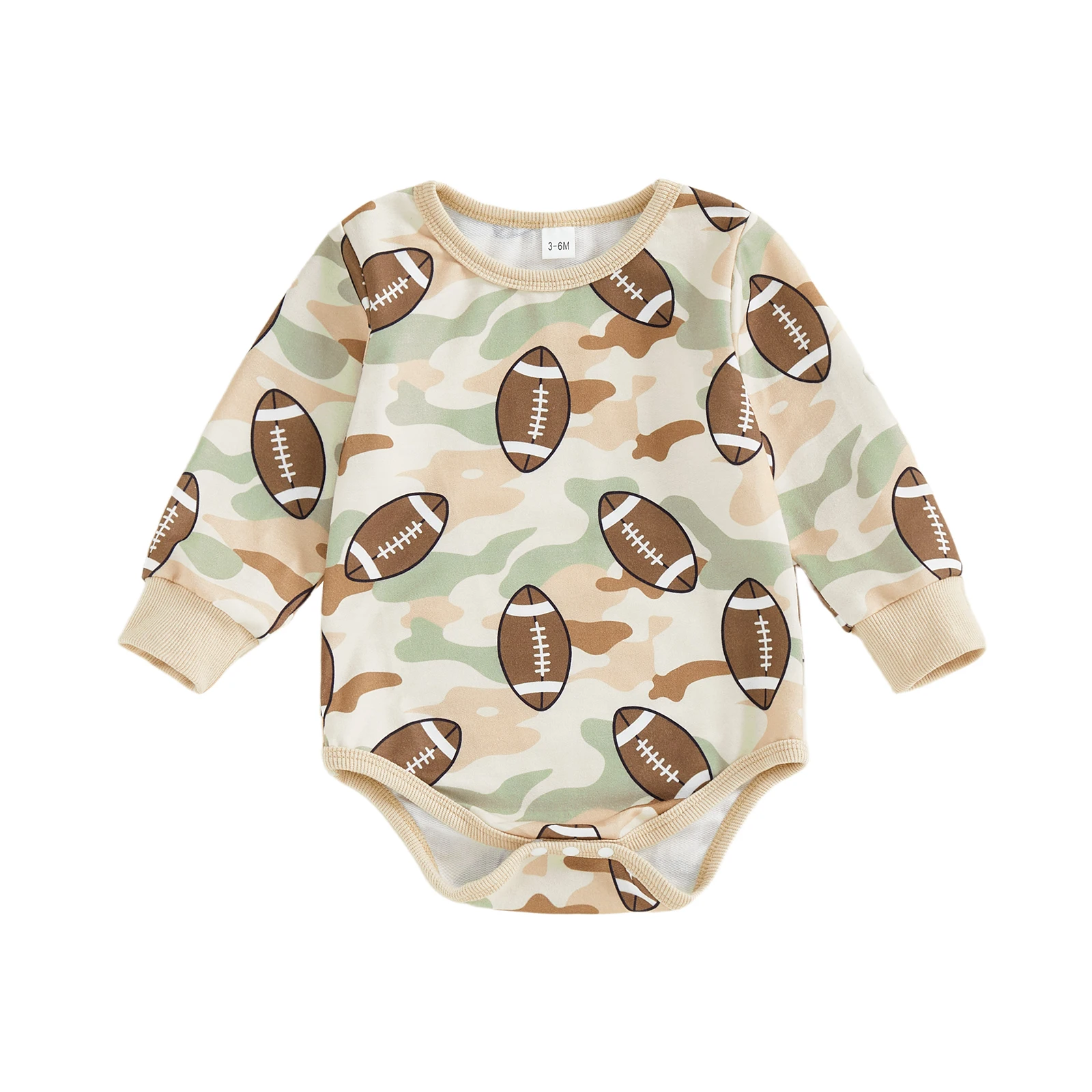 

Baby Fall Romper Loose Fit Stylish Camouflage Rugby Print Crew Neck Long Sleeve Newborn Jumpsuit