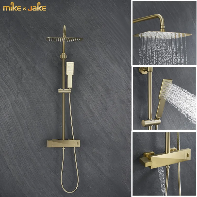 

Luxury gold thermostatic constant shower mixer rainfall shower tap frosted gold bathtub bidet shower tap hot and cold shower