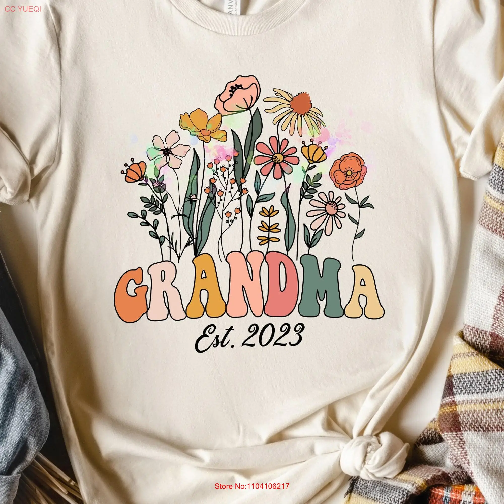 Floral Grandma T Shirt Customizable Date Vintage Retro Mothers Day Birthday long or short sleeves