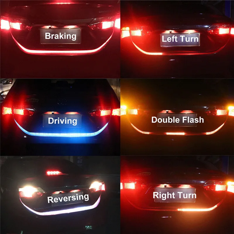 4 Color Flowing Type LED Strip Tailgate Turning Signal Lights Bar Trunk Strips