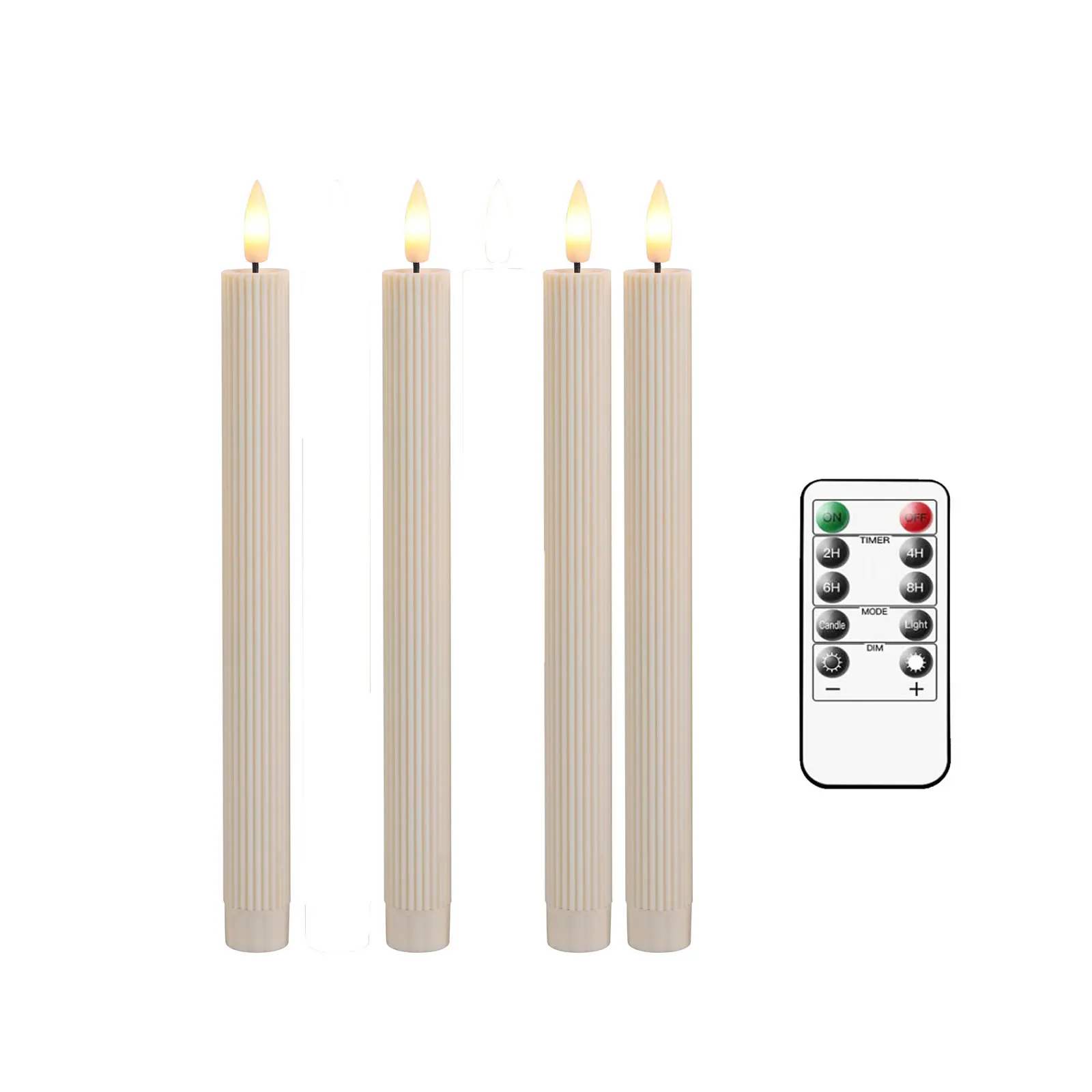 3/4/6 Pieces Remote Control Decorative Striped Christmas Candles,10 Inch Beige Plastic Timer Flameless Battery Candle Warm Light