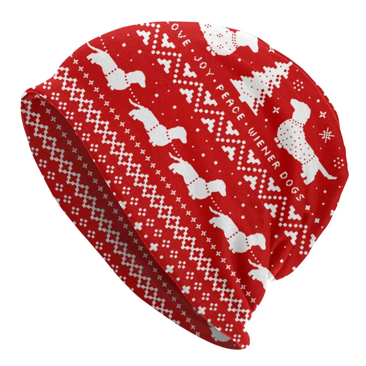 Dachshunds Christmas Pattern Sausage Dog Lover Caps Hip Hop Ski Skullies Beanies Hat Female Autumn Elastic Bonnet Knitted Hat