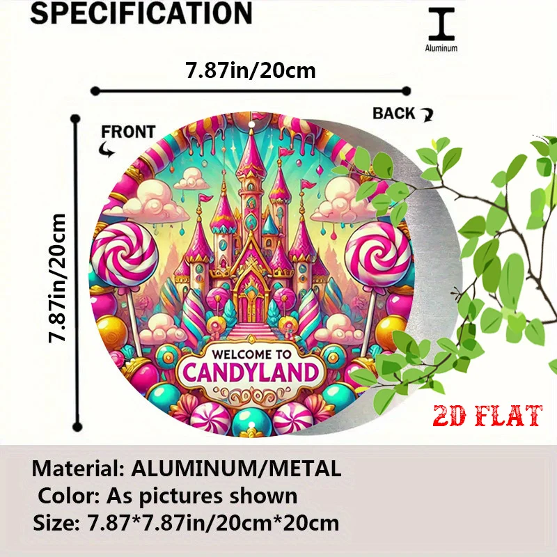 2D Flat Candyland Round Sign, Playful And Colorful Plaque, Ideal for Decorating Your Home, Office, Café,