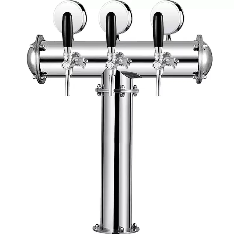 Pub Beer Column Customized T Type Bronze Color Beer Tower, 3lines Beer Column,