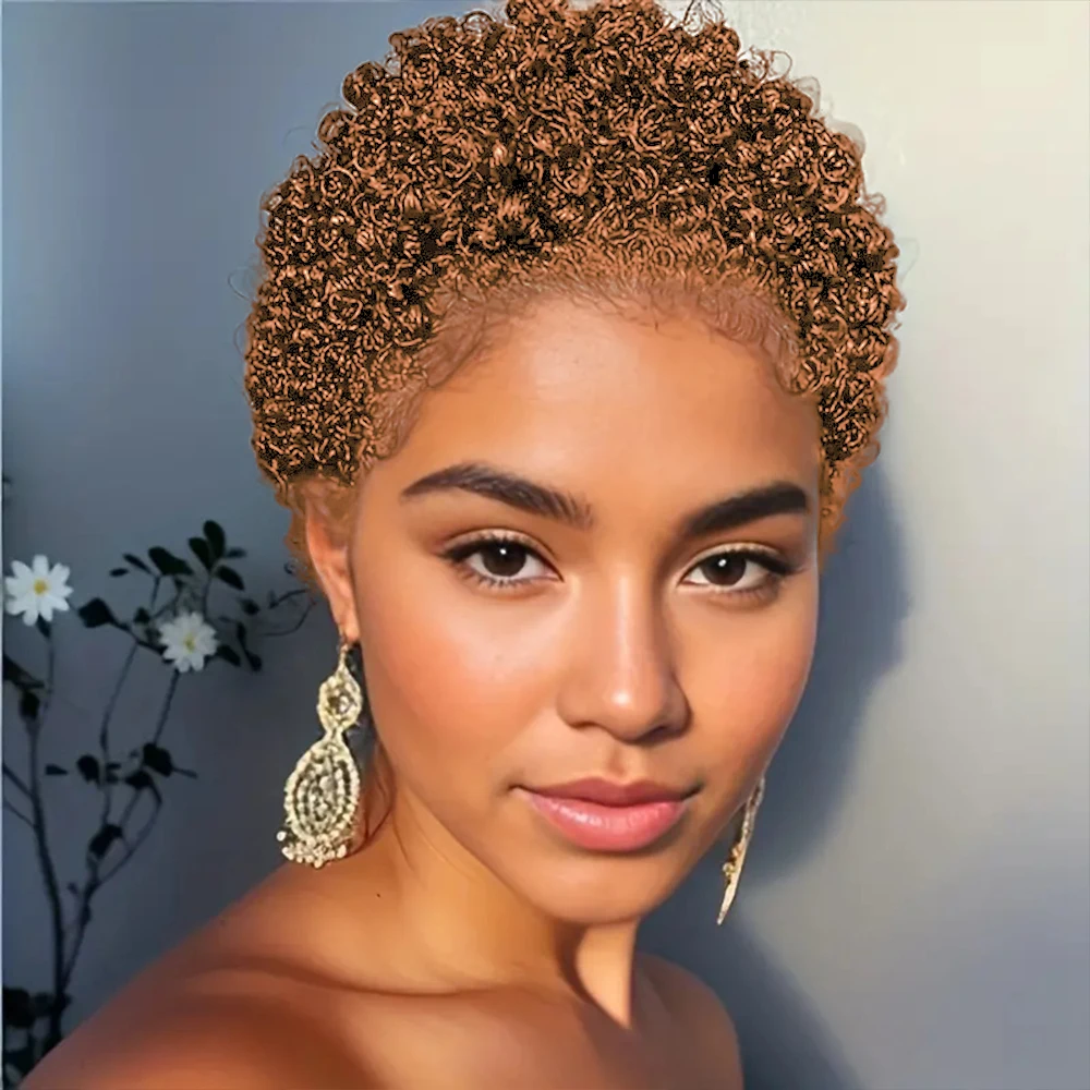 ショートアフロカーリー人毛ウィッグアフロショートウィッグ女性のためのピクシーカットウィッグ人毛機械製