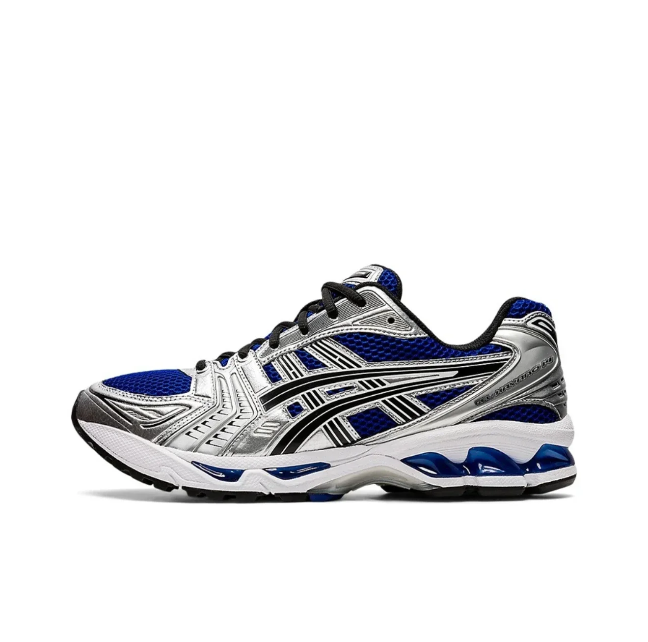 Tênis de corrida de cano baixo Asics Gel-Kayano 14 bico redondo com cadarço antiderrapante unissex prata-azul