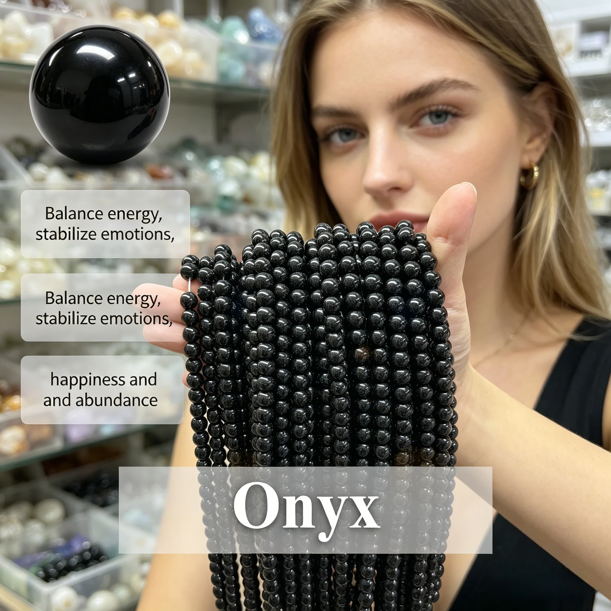 Natural Onyx Loose Beads 4 6 8 10mm Round Gemstone Black Stone Beads For DIY Making Bracelet Necklace Craft Jewelry Accessories