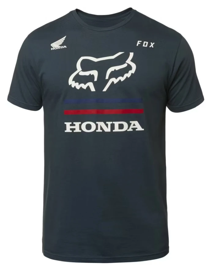 

Honda Men's Summer Crew Neck T-Shirt Street Style Head Graphic Red and Blue Stripe Casual