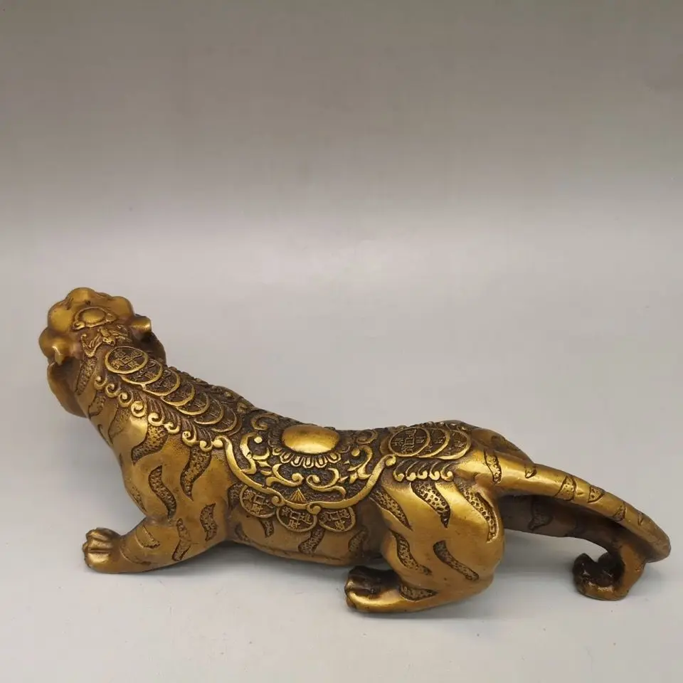 Copper crouching tiger Statue good fortune animal tiger Statue Office Home Decor Gift for Desk Ornament
