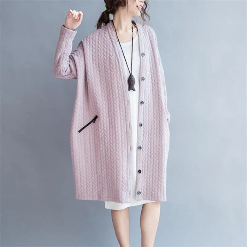 2025 Women Long Cardigans Autumn Winter Open Stitch Knitting Sweater Cardigans V neck Button Oversized Cardigan Coat Female