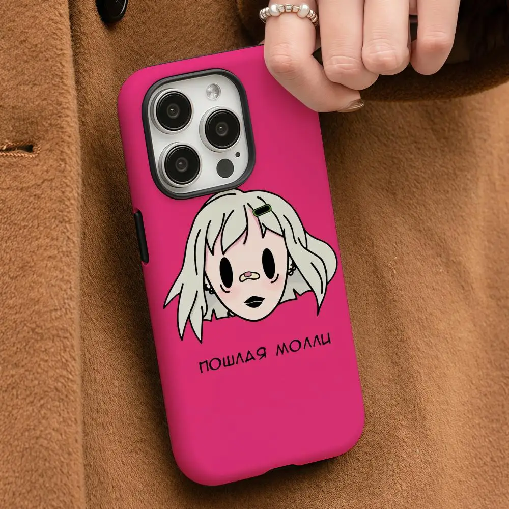 

P-Poshlaya Molly Phone Case For iPhone 17 16 15 14 13 12 Pro Max Plus Glossy HD Double-Layer Liquid Back Film Hard Shell