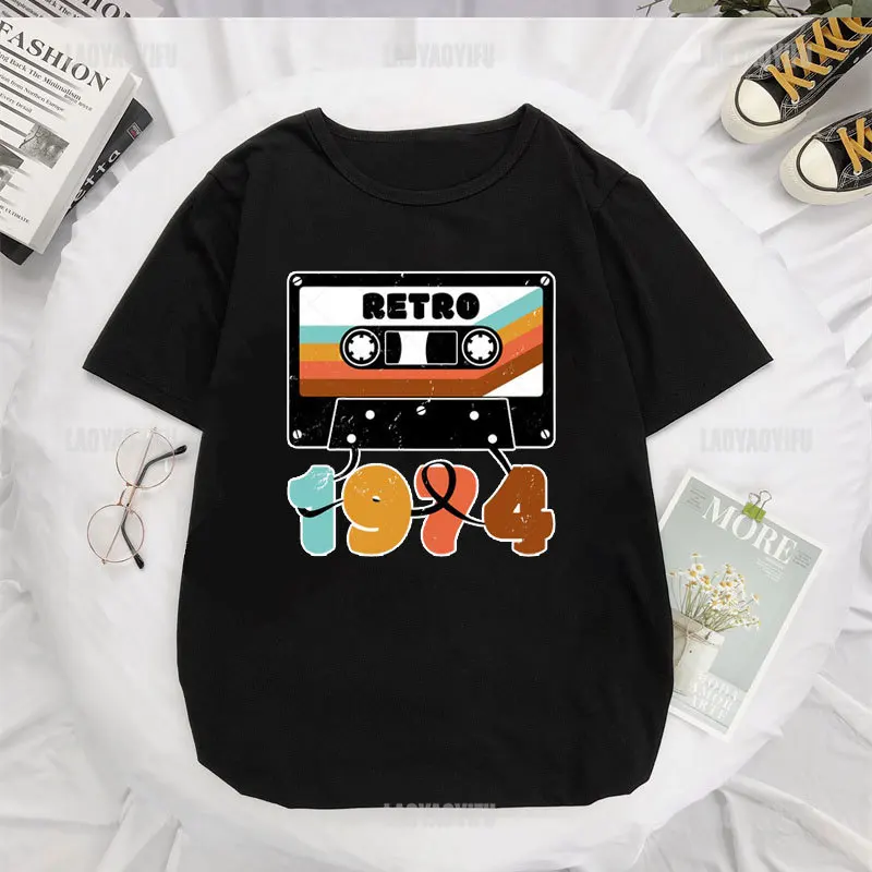 1974 Cassette Vintage Graphic T-Shirt Made in 1974 50th Birthday Years Old Gift for Mom Dad 50th Birthday Idea Fashion Shirt