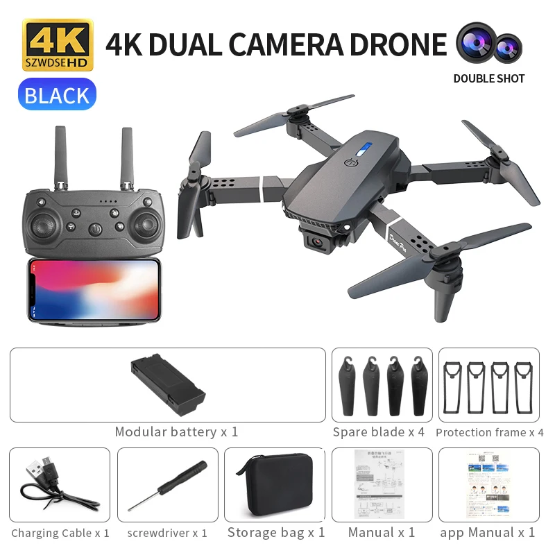 2026 Mini RC E88 Drone Opvouwbare Quadcopter LED Hover Afstandsbediening Met Optische Flow UAV E88 Pro Max Beginnersdrones 