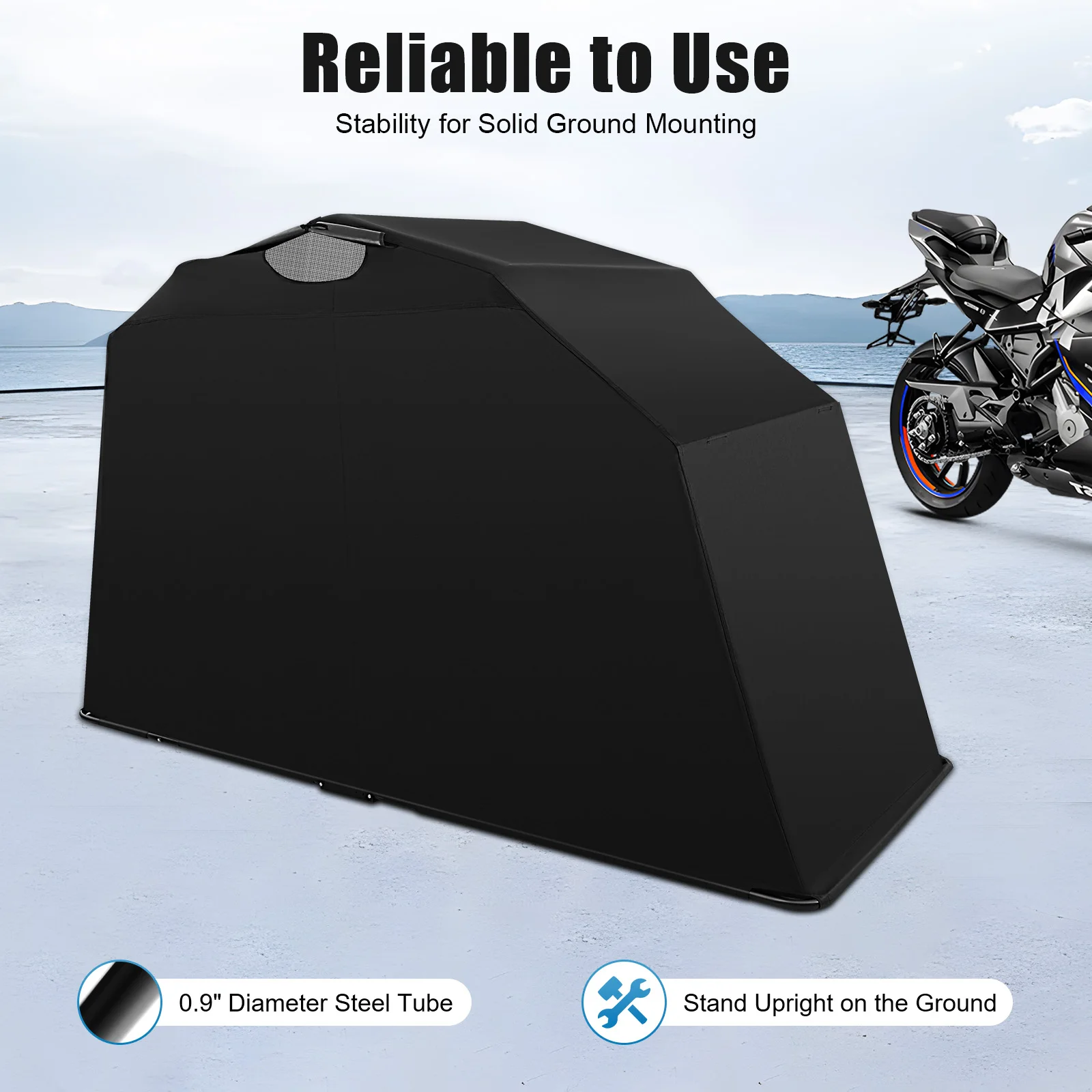 Wasserdichtes Motorradzelt Outdoor-Lagerunterstand 270x105x155cm Oxford-Gewebe Stahlrahmen Tragbarer Fahrradcarport Regen-, Sonnen- und Staubschutzabdeckung