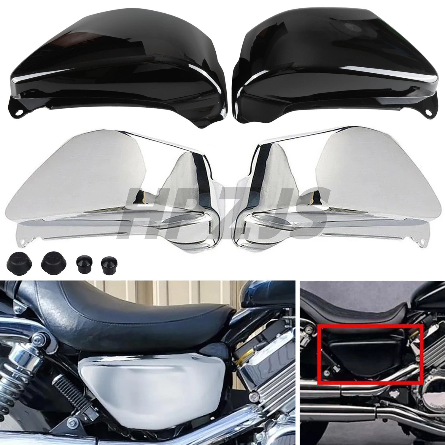 ABS Left & Right Motorcycle Battery Side Fairing Cover For Honda Magna 750 VF750C VF750CD Deluxe 1994-2004 Gloss Black/Chrome