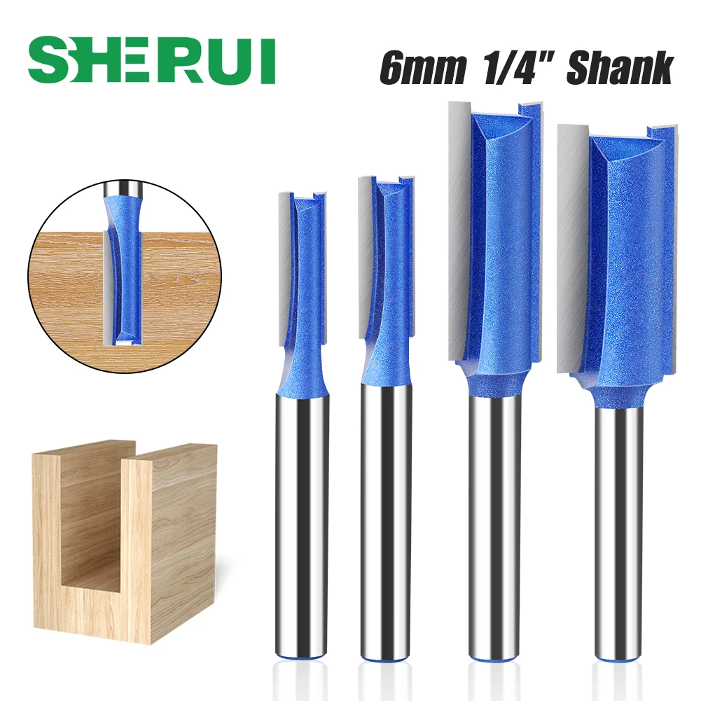 6mm 1/4in Shank Straight Bit Double Flute Flush Trim Router Bit Tungsten Carbide Milling Cutter Woodworking Tool