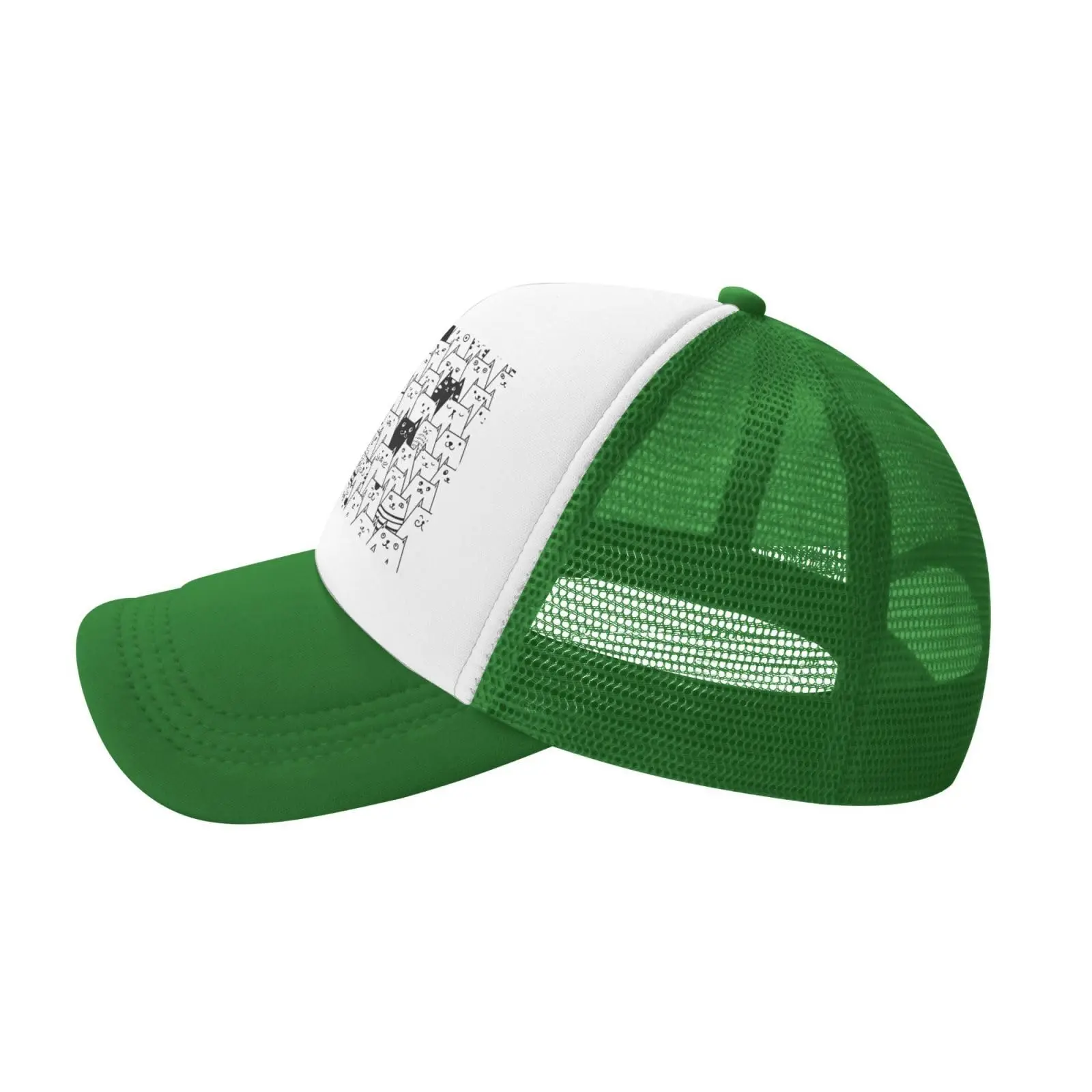 Personalized Black and White Cat Green Mesh Baseball Cap Sun Visor Hat Womens Men,Sun Hats Sport Cap Trucker Hat