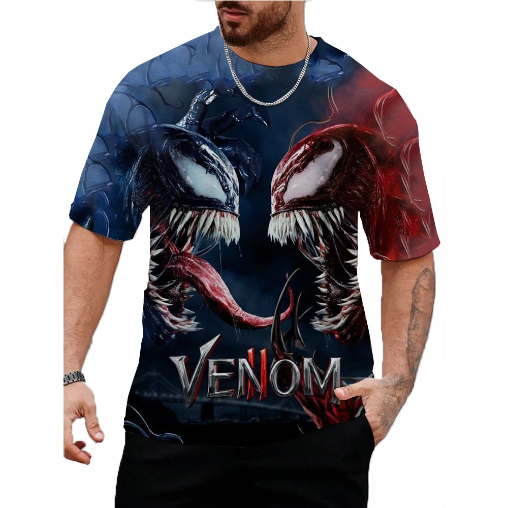 Marvel Venom Print, Men's T-shirt, Round Neck Short Sleeve Tops, Patterned T-shirt, Men's Summer Wear, Men's Clothing ﻿