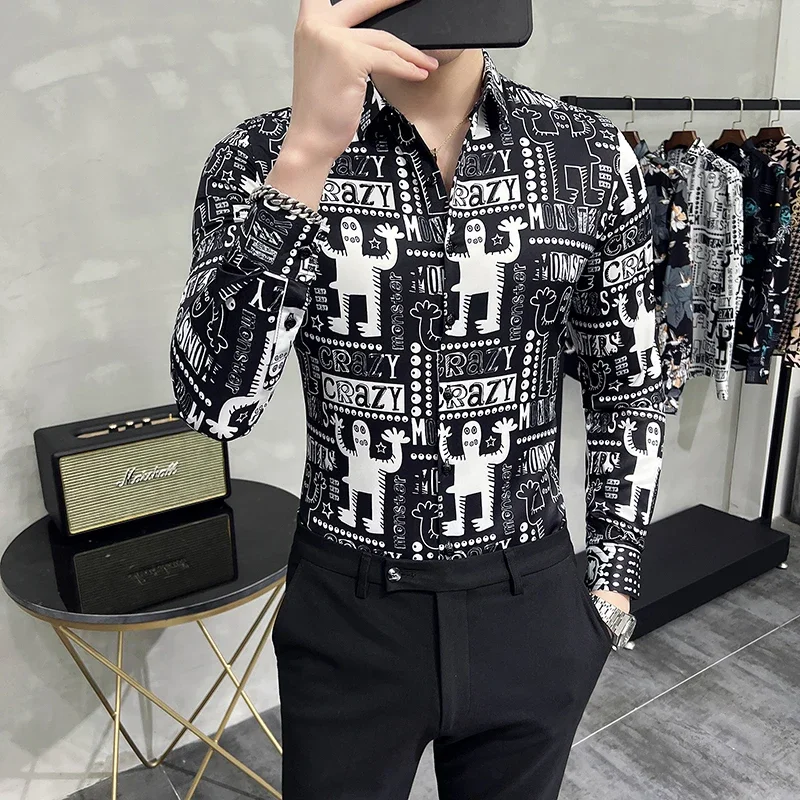 Men's High-quality Hawaiian Shirt Casual Fashion Print Shopping Leisure Travel Nightclub Retro Ethnic Wind Long-sleeved Shirt