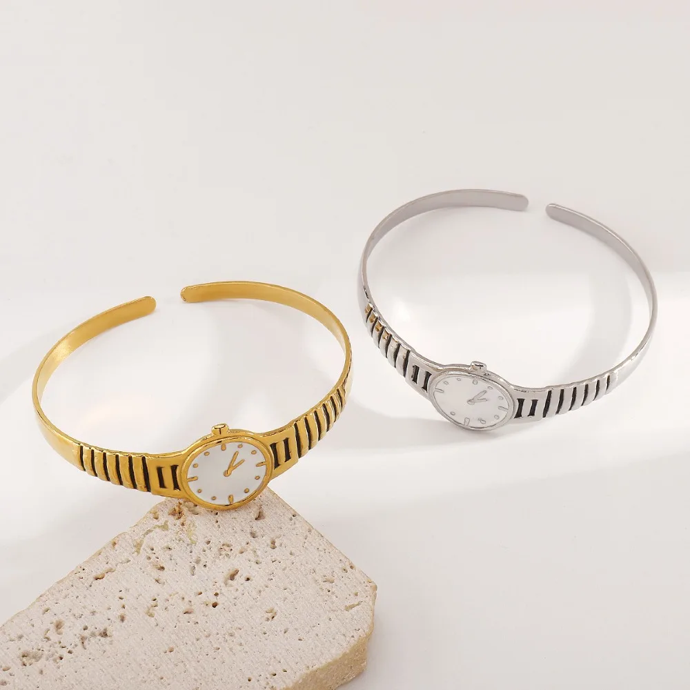 ساعة مجوهرات ساعة تصميم الإسورة الإبداعية الأزياء سوار مفتوح خمر الفضة التيتانيوم الصلب سلسلة اليد هدية #3