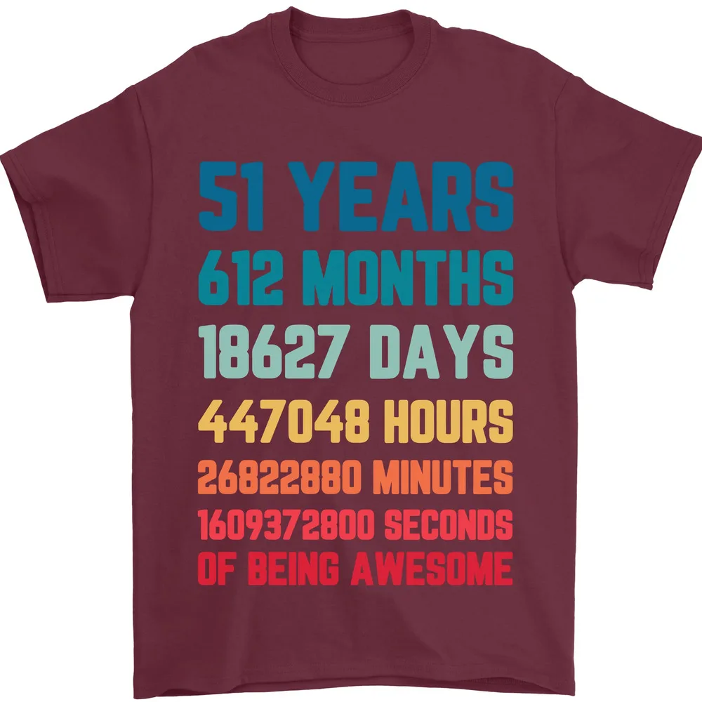 

51st Birthday 51 Year Old Mens Women Summer Tees T-Shirt 100% Cotton Anime Graphic