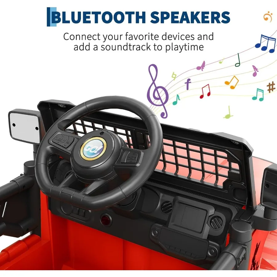 トラックカーに乗って、12Vの子供用電動車両、リモコン付き、スプリングサスペンション、LEDライト、Bluetooth、3段階の速度調整機能付き