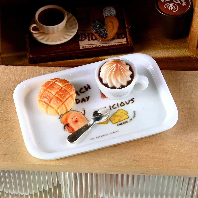 1Set 1:12 Dollhouse Miniature Cake Coffee Fork Tray Food Model Kitchen Decor Toy For Doll House Accessories Kids Gift