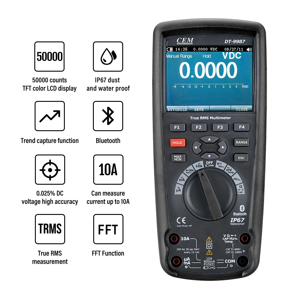 9987 Digital TRMS High Resolution & Accuracy Multimeter with Bluetooth - CEM Instruments