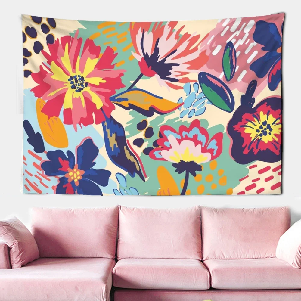 

Watercolor Hand-Painted Flowers Tapestry Wall Decorative Art Blanket Curtains Hanging at Home Bedroom Living Room Decor