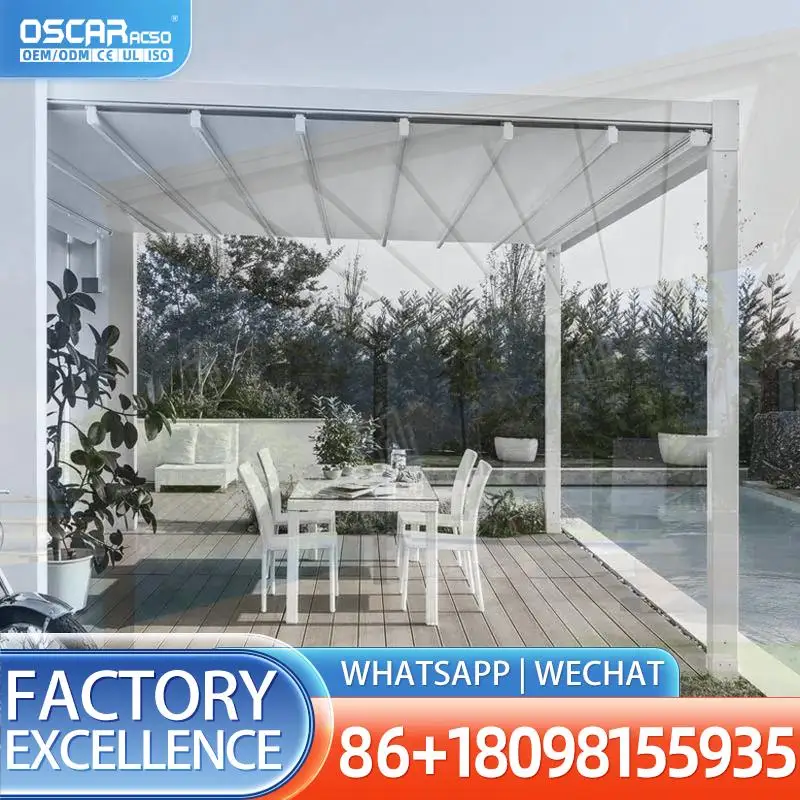 Pérgola Eléctrica para Piscina con Diseños Modernos 3x3 3x4 3x5 3x6 4x3 4x4 4x6 6x3 6x4, Toldo Retráctil con Protección Solar Lateral
