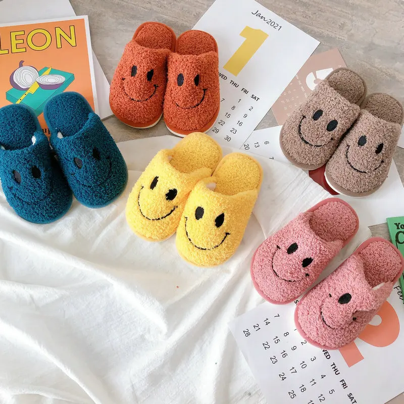 Children Home Shoes Cashmere Cotton Slippers Baby Boy Warm Shoes Girl Slippers Indoor Kids Smile House Slippers Cotton Shoes