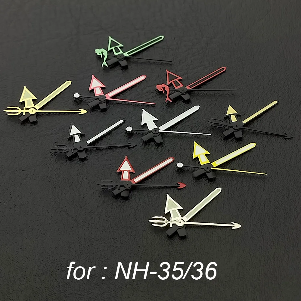 12,5 mm grüne, rote, silberne, goldene, weiße Harpunen-Meerjungfrauen-Uhrzeiger C3 grün leuchtend für NH-35/NH36/4R/7S Uhrwerke, Zeiger – Detail 5