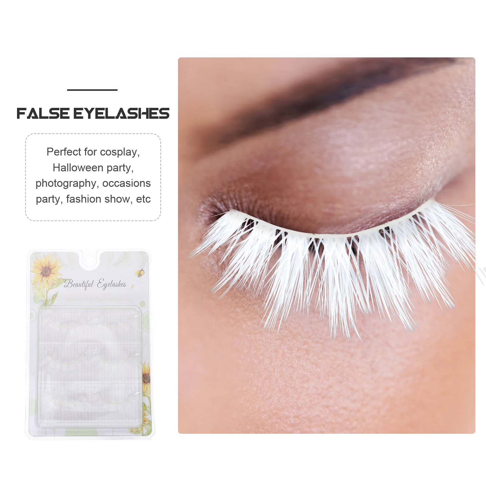 3 Pairs White Eyelashes Colored Contact Lenses Bottom Contacts Cosplay Faux for Eyes Extensions False Fake Prom