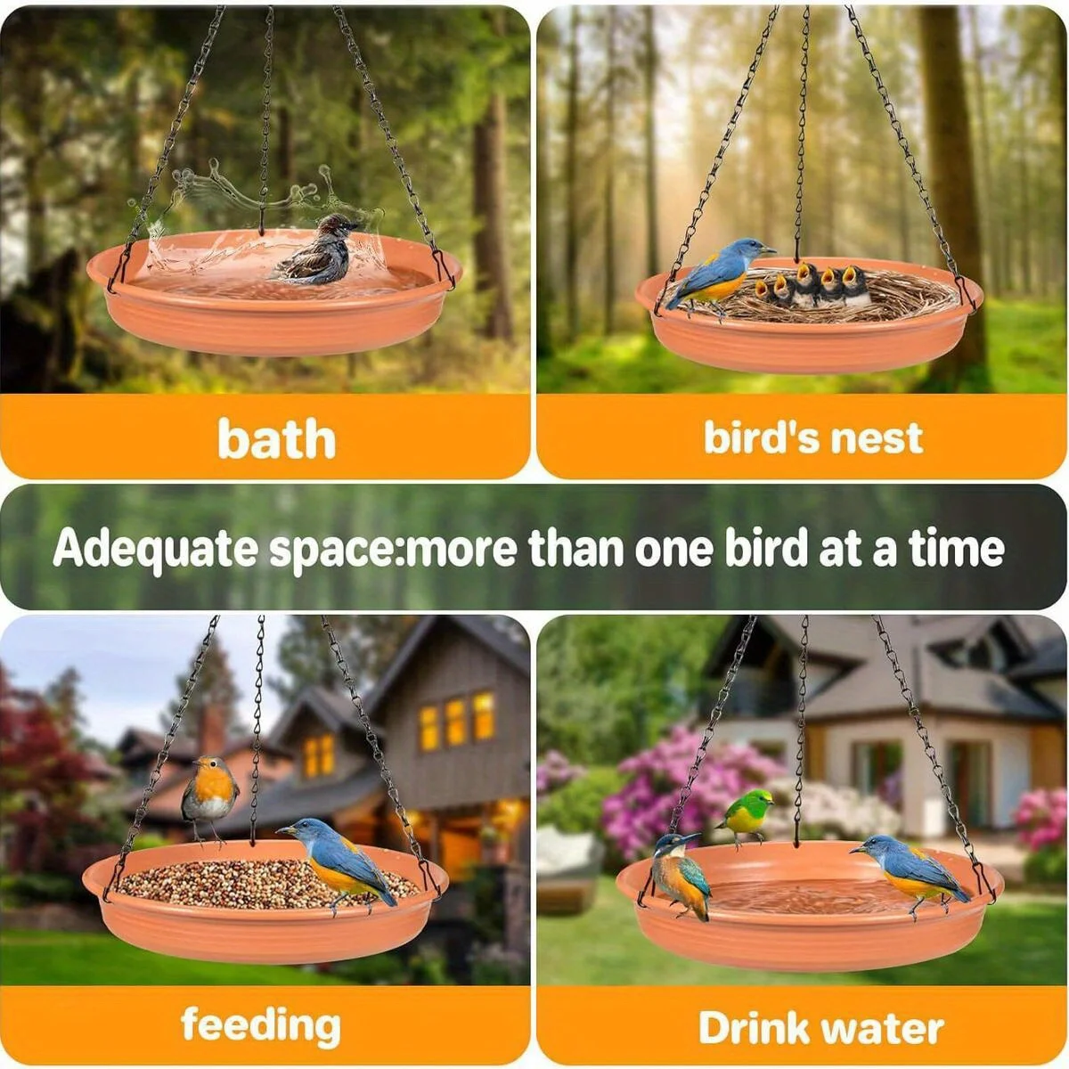 Outdoor Hanging Bird Feeder Bath Tray Plastic Water Drinker Garden Yard Decoration Pet Supplies for Feeding And Bathing Birds