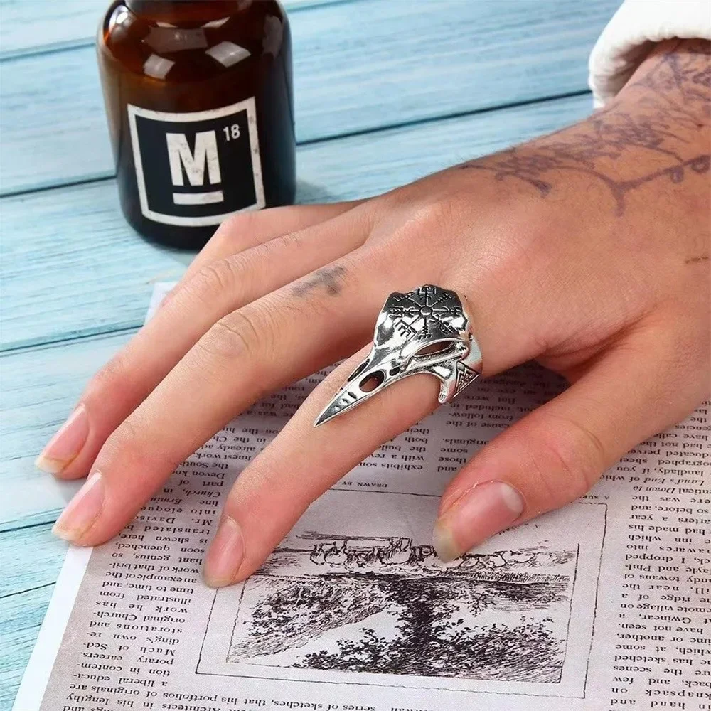 Vintage Viking Raven Ring Fashion Trend Men\'s Punk Rock Hip Hop Ring Pirate Rune Symbol Party Niche Banquet Gift Accessory Ring