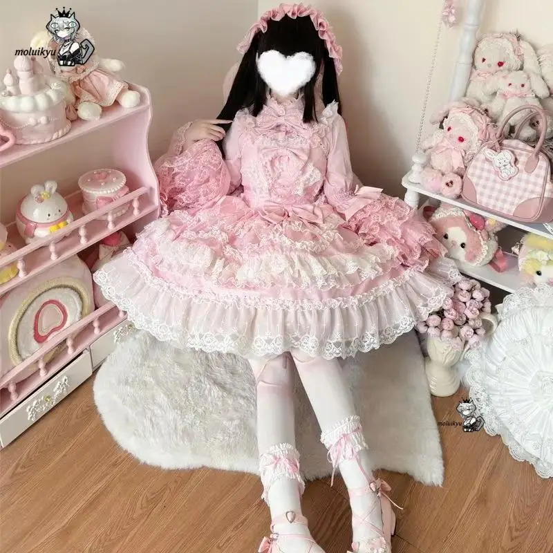 Vestido Lolita Victoriano Kawaii 2026, Vestido de Encaje con Volantes y Flores para Mujer, Lazo de Boda, Estilo Japonés Retro, Elegante Vestido de Princesa