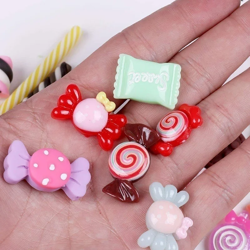 30/50/100Pcs Mix Design Candy Sweets Flatback Resin Cabochons for Kids Embellishments DIY Arts Scrapbooking Crafts