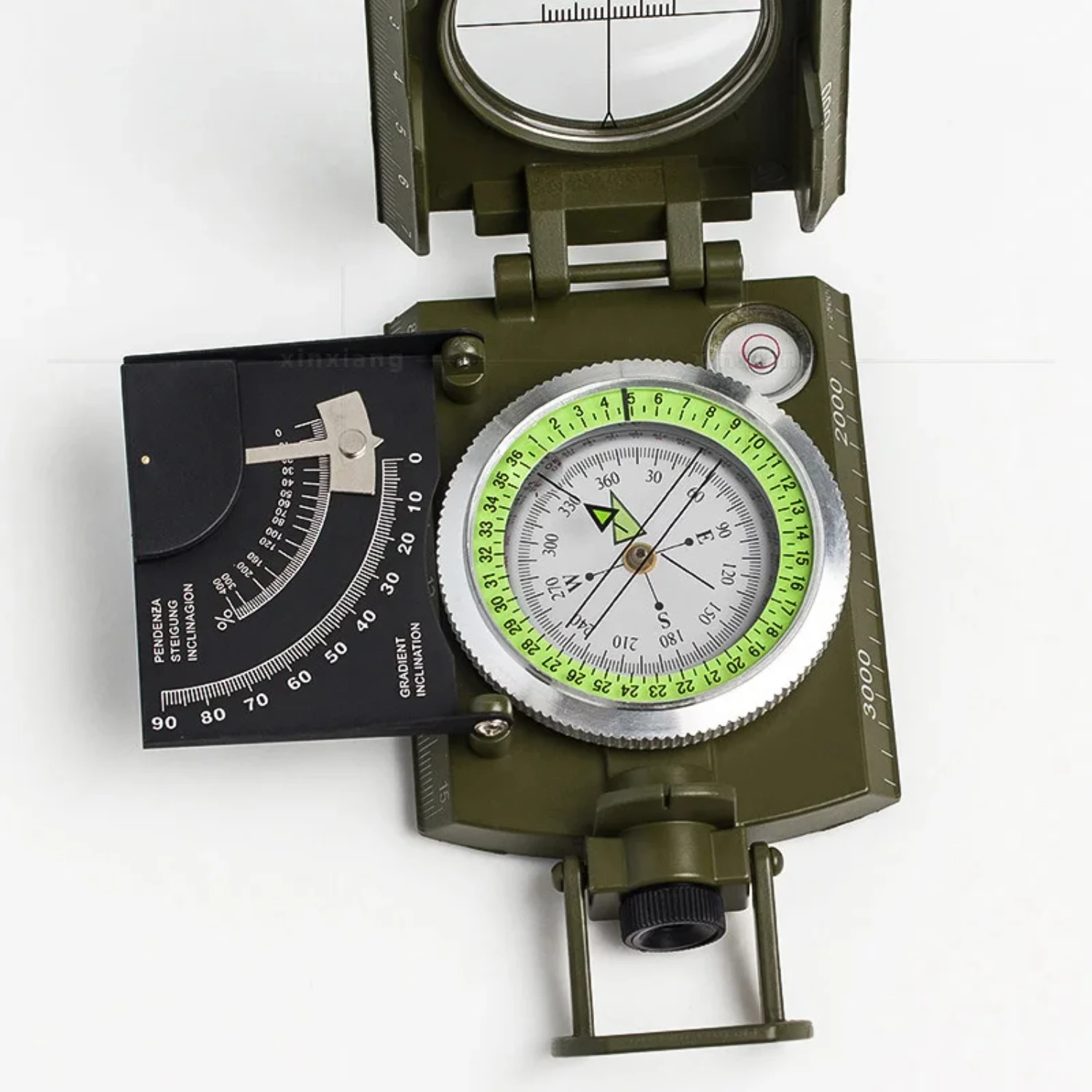 New Professional Military  Metal Sighting Compass Clinometer Camping Scale Spirit Level Night Vision Magnifier