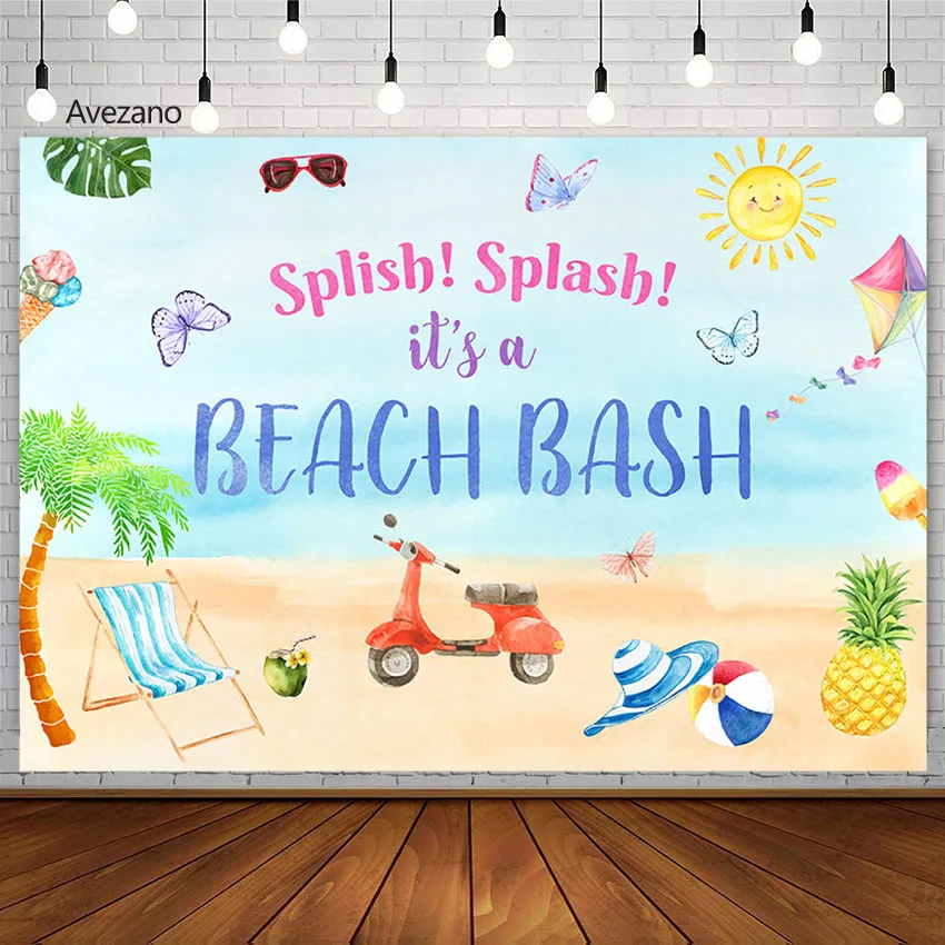Verão splish respingo fotografia fundo praia bash coco tropical festa banner backdrops decoração photo studio photozone