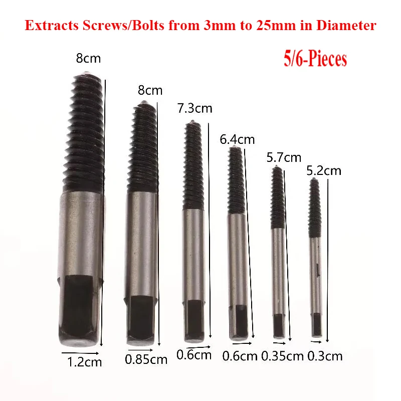 

Набор экстракторов для винтов 3–25 мм, набор для снятия сломанных болтов с шестигранным хвостовиком 5/6 предметов для сверления