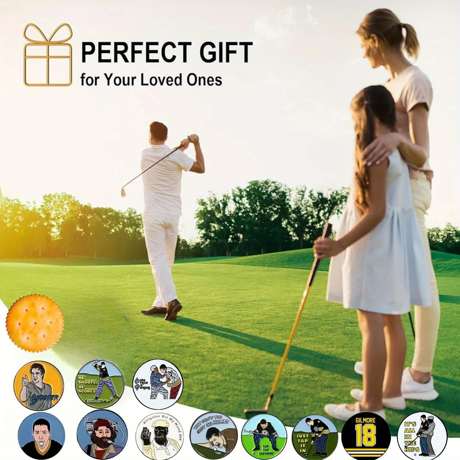 12-teiliges lustiges Happy Gilmore Golfballmarker-Set mit 12 verschiedenen Mustern und Stilen, Golfzubehör für Männer, Golfer, Väter, Freund – Detail 6