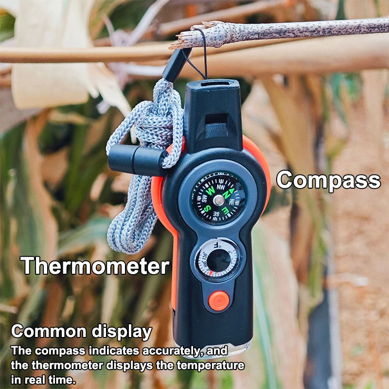 جديد 7in1 التخييم المشي لمسافات طويلة صفارة إنقاذ الطوارئ مع البوصلة ، مقياس الحرارة ، صافرة في الهواء الطلق أدوات التخييم الجيش الأخضر اللون #4