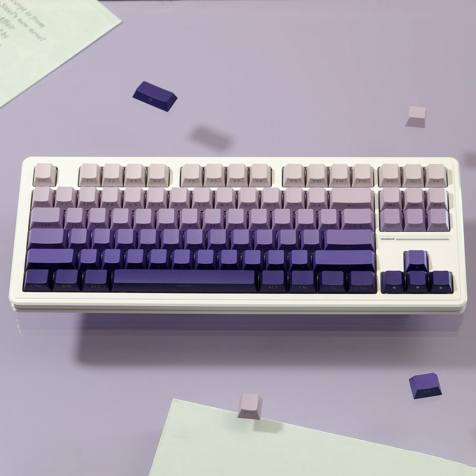 

Фиолетовые колпачки для клавиш с двойным выстрелом, блестящие на заказ, колпачки для клавиш в минималистском стиле из ПБТ с боковым принтом, OEM-профиль для переключателей MX, клавиатуры