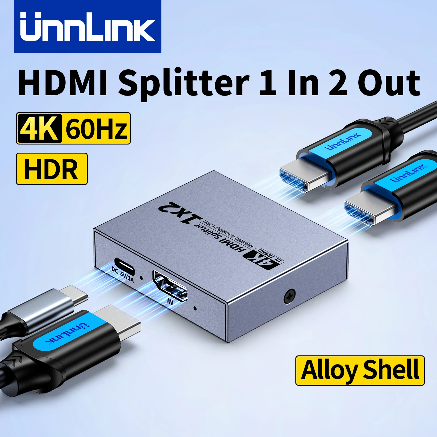 Video Home Cinema - HDMI-сплиттер Unnlink 1x2, 4K@60Гц, 1 вход