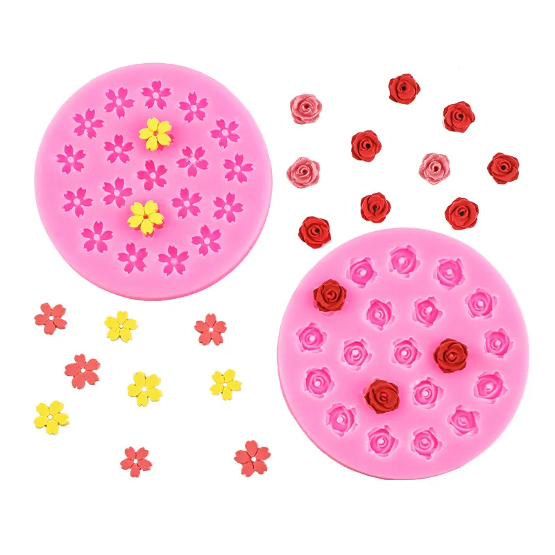Mini Cherry Blossom & Rose Silicone Mold Floral Dessert Decorations DIY Creative Baking Tools Flower Fondant Molds