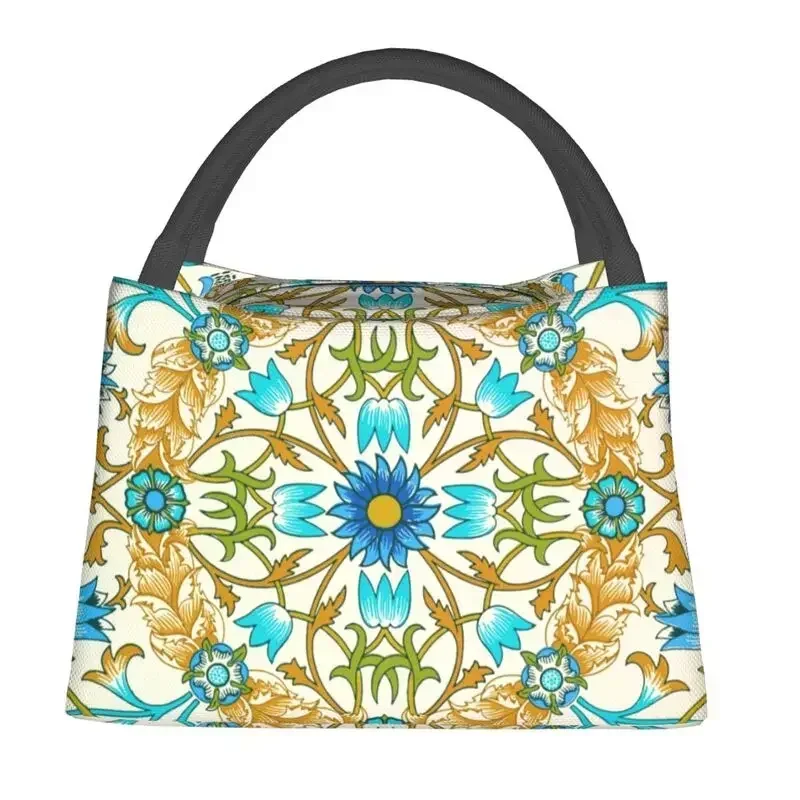 William Morris Vintage Blue Vine Floral Pattern Insulated Lunch Bags for Outdoor Picnic Portable Cooler Thermal Lunch Box