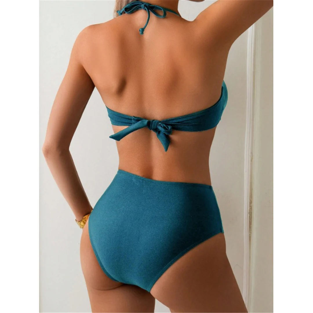 S - XL, Badeanzug mit Metallringen, Damen-Bikini mit hoher Taille, zweiteiliges Bikini-Set, Badebekleidung, Badeanzug, Modell V6933. – Detail 14