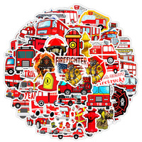 50/100PCS Cartoon Fire Truck Graffiti Stickers Car Phone Cup Decorative Stickers Notebook Booklet Waterproof 23 Stationery Stick