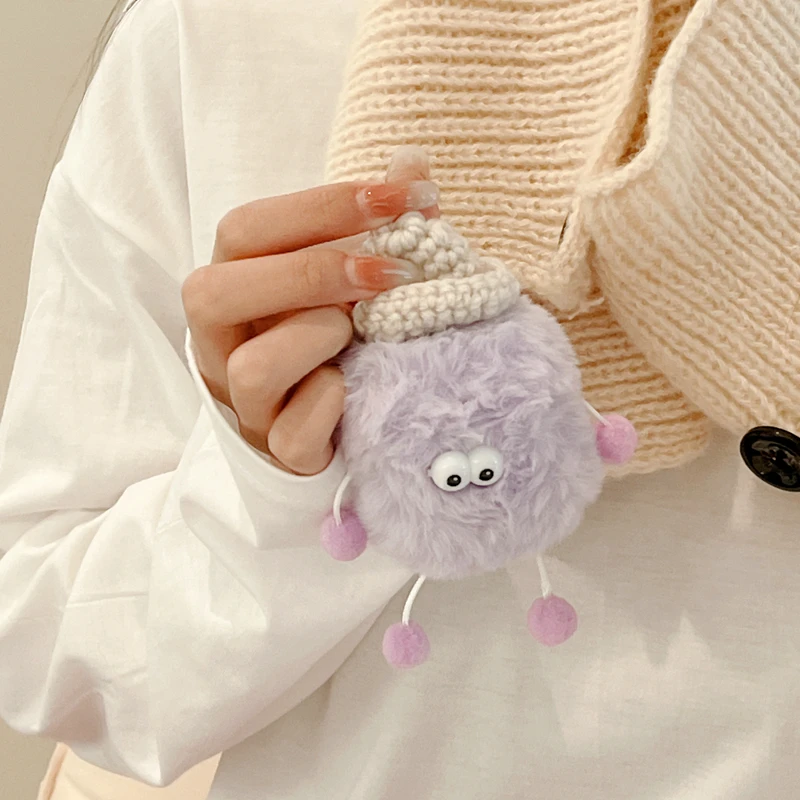 Fluffy Purple Little Monster Case for Airpods1/2/3/pro Fashion Headphone Case Silicone All-inclusive Drop-proof Soft Case